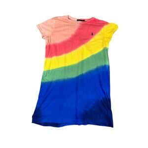 Polo Ralph Lauren Women's XL Rainbow Tie Dye T-Shirt Dress Cotton Short Sleeve